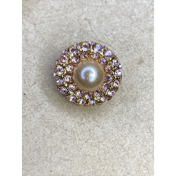 Joan Rivers Pink Rhinestone & Faux Pearl Clip On Earrings - Picture 2 of 10
